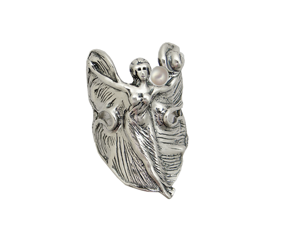 Sterling Silver Dancing Woman Maiden Ring With Cultured Freshwater Pearl Size 5
